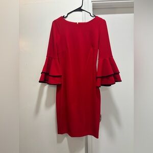 Calvin Klein Red Flare Sleeve Dress